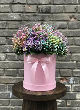 Цветочная композиция из Гипсофила и Розы в шляпной коробке в Вольгинский