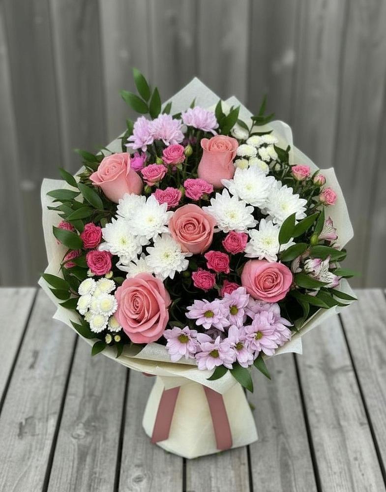 Букет цветов из: Альстромерии, Гвоздики, Розы и Хризантемы в Вольгинский