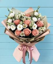 Букет цветов из:  Розы, Альстромерии и Лизиантусы в Вольгинский