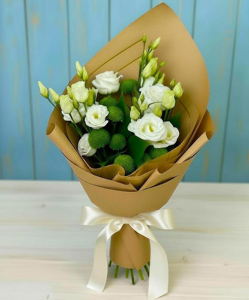 Букет цветов из: Хризантемы и Лизиантусы в Вольгинский