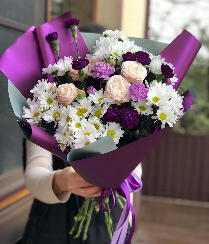 Букет цветов из: Хризантемы, Гвоздики и Розы в Вольгинский