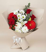 Букет цветов из:  Розы, Хризантемы, Герберы и Лилии в Вольгинский