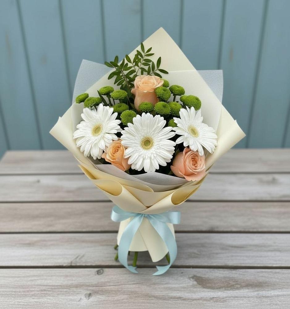 Букет цветов из: Герберы, Розы и Хризантемы в Вольгинский