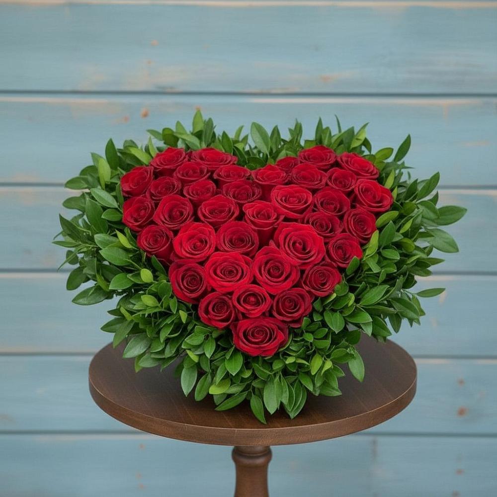 Цветочная композиция из Розы в виде сердца в Вольгинский