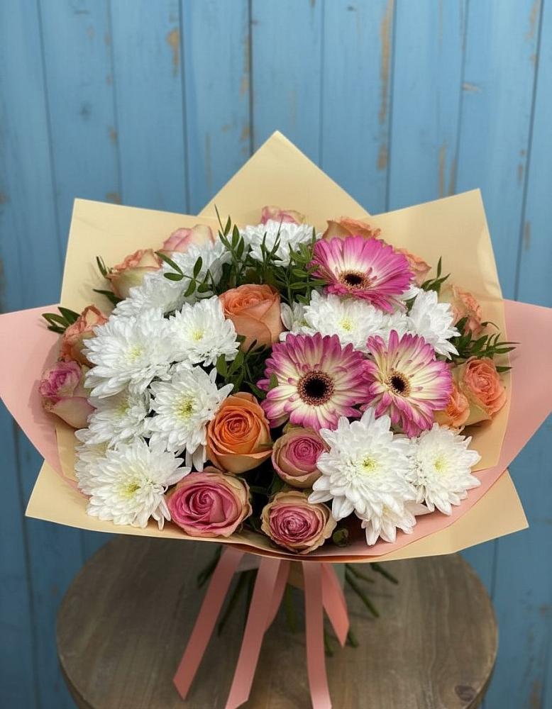 Букет цветов из: Розы, Герберы и Хризантемы в Вольгинский