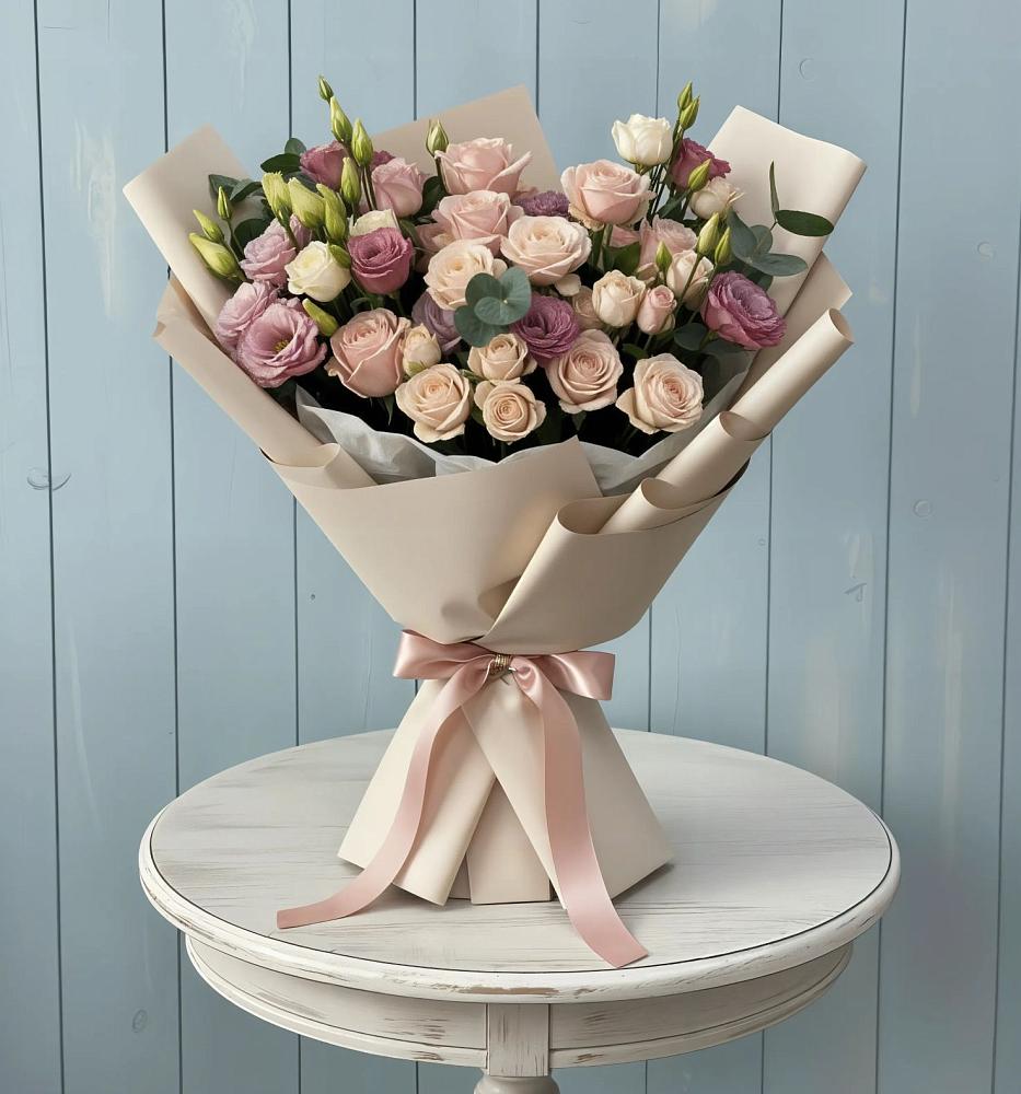 Букет цветов из: Розы и Лизиантусы в Вольгинский