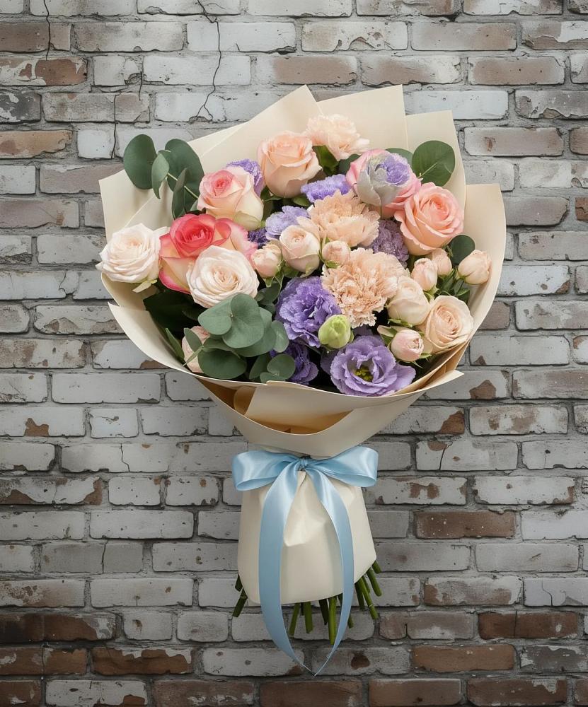 Букет цветов из: Розы, Лизиантусы и Гвоздики в Вольгинский