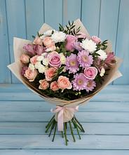 Букет цветов из:  Хризантемы, Розы и Альстромерии в Вольгинский