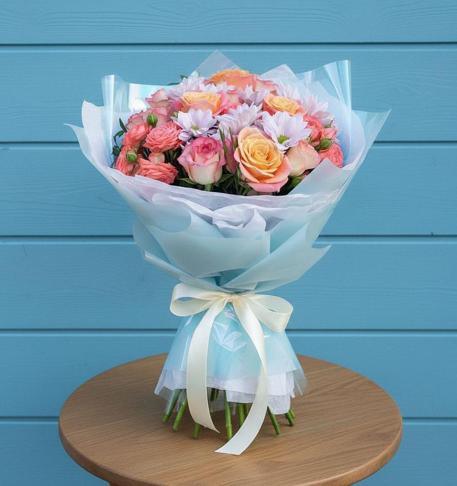 Букет цветов из: Хризантемы и Розы в Вольгинский