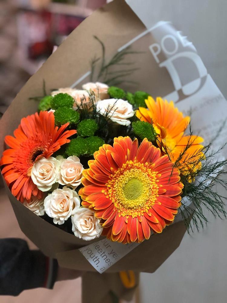 Букет цветов из: Герберы, Хризантемы и Розы в Вольгинский